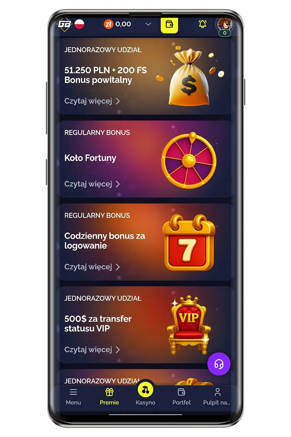 Zrzuty ekranu kasyna Goldbet na urządzeniu mobilnym
